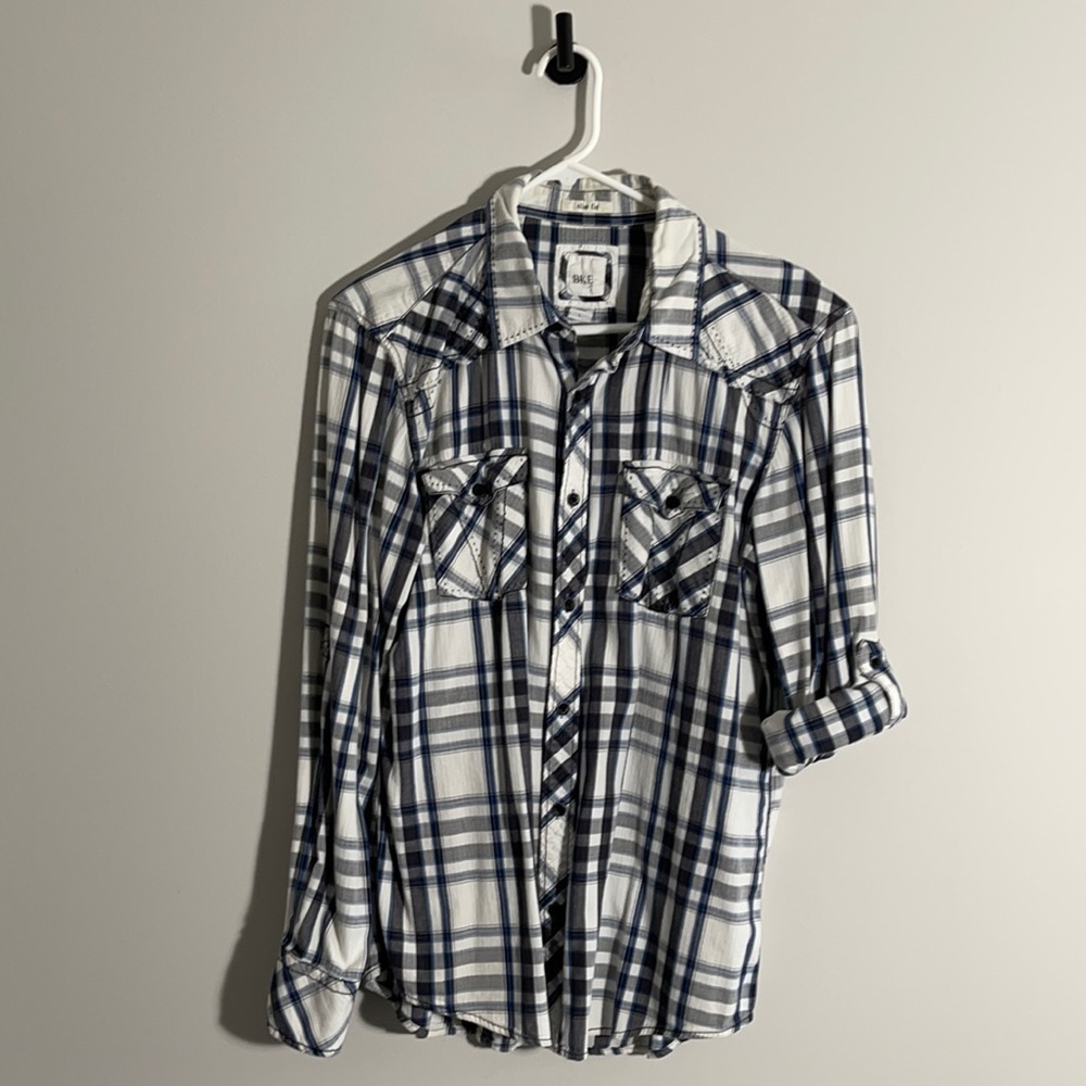Bke button down long sleeve medium white blue